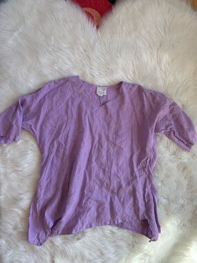 Women’s 100% linen LA FIXSUN' Lavender V-Neck Top SMALL